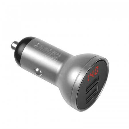 Incarcator auto Baseus Digital Display, 2x USB, 4,8A, 24W (argintiu)