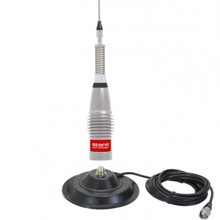 Promotie Antena Radio CB Storm ML145 Silver + Baza Magnetica Megawatt 145PL