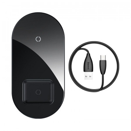Incarcator wireless Qi 2in1 Baseus Simple 15W pt telefon si Apple Airpods (negru)