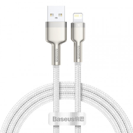 Cablu metalic Lightning Baseus Cafule, 2.4A, 1m (alb)