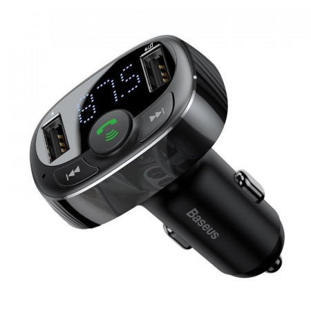 Modulator FM Baseus T-typed, Bluetooth, 2x USB, Micro SD (negru)