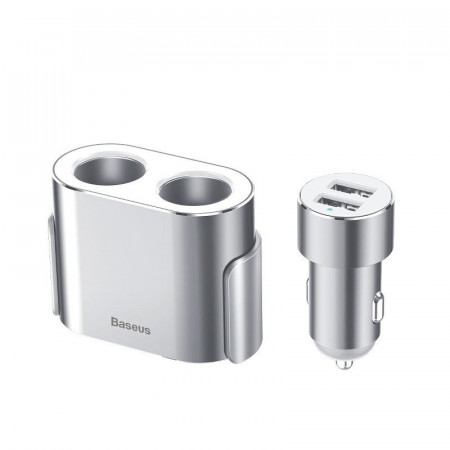Splitter bricheta cu fir Baseus 2xUSB 3,1A 100W (argintiu)