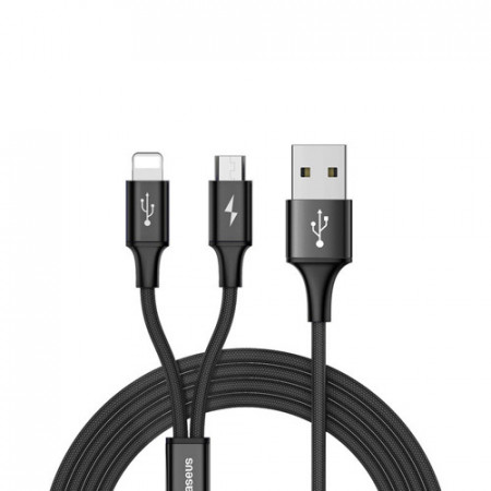 Cablu Date 2 în 1 Baseus Micro Usb + Lightning 3A 1.2m (negru)