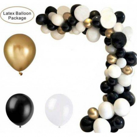 Ghirlanda baloane set 100 baloane alb negru si auriu XXL