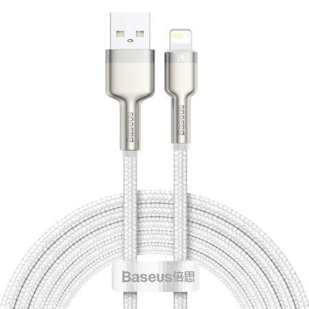 Cablu metalic Lightning Baseus Cafule, 2.4A, 2m (alb)