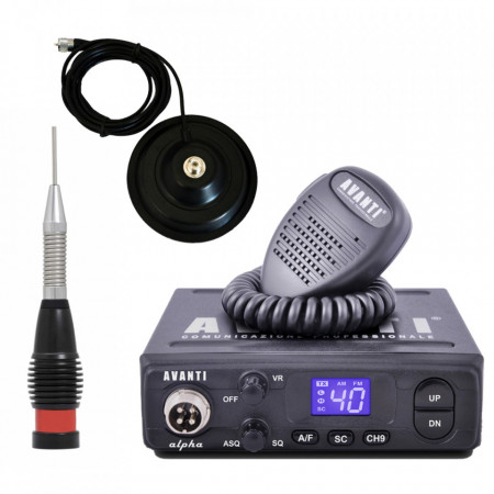 Promotie statie radio CB Avanti Alpha + antena CB Storm ML 145 Black + baza magnetica 145 PL