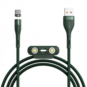Cablu de date Baseus 3 in 1 magnetic cu incarcare rapida 5A, 1m, Verde - Img 4