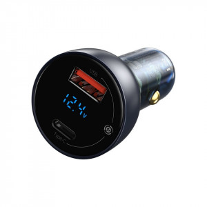 Incarcator auto Baseus Particular Digital Display, USB + USB-C, QC3.0+PD, 5A, 65W (gri) - Img 3
