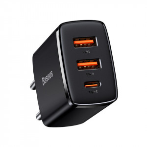 Incarcator Baseus Quick Charger, x2 USB, x1 USB-C, 30W, 3A (negru) - Img 1