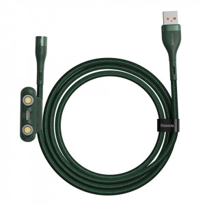 Cablu de date Baseus 3 in 1 magnetic cu incarcare rapida 5A, 1m, Verde - Img 5