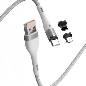Cablu USB Baseus Fast 4in1 USB la USB-C / Lightning / Micro 3A 1m (alb) - Img 1