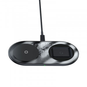 Incarcator wireless Qi 2in1 Baseus Simple, 15W pt telefon si Apple Airpods Pro (transparent) - Img 2