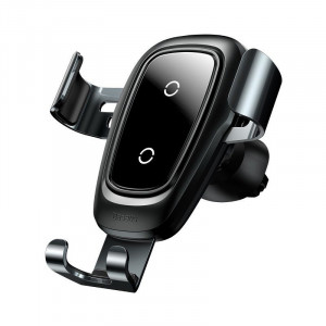 Suport telefon auto gravitational Baseus Metal cu incarcare wireless Qi (negru) - Img 1