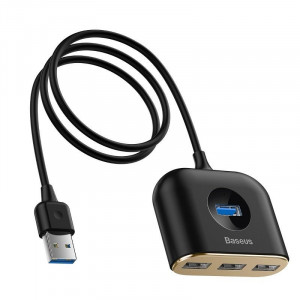 Adaptor USB 4in1 Baseus Square Round, HUB USB 3.0 la 1x USB 3.0 + 3x USB 2.0, 1m (negru) - Img 1
