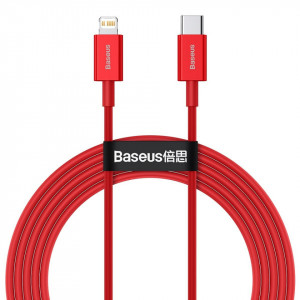 Cablu de date, Baseus Superior Series, USB-C la Lightning, Quick Charge, 2 m, Rosu - Img 1