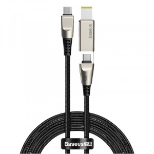 Cablu 2in1 Baseus Flash Series, USB-C la USB-C / cu mufa Lenovo, 100W, 2m (negru) - Img 1