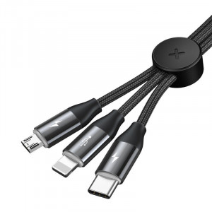 Cablu USB 3in1 Baseus Car Co-sharing Micro / USB-C / Lightning, 3.5A 1m (negru) - Img 2