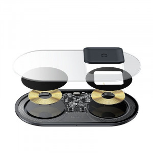 Incarcator wireless Qi 2in1 Baseus Simple, 15W pt telefon si Apple Airpods Pro (transparent) - Img 3