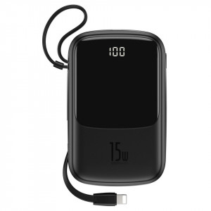 Powerbank Baseus Qpow cu cablu Lightning, 10000mAh, 3A, 15W (negru) - Img 1