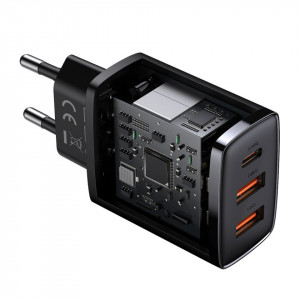 Incarcator Baseus Quick Charger, x2 USB, x1 USB-C, 30W, 3A (negru) - Img 5