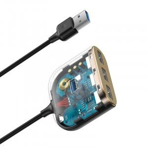 Adaptor USB 4in1 Baseus Square Round, HUB USB 3.0 la 1x USB 3.0 + 3x USB 2.0, 1m (negru) - Img 5