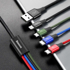 Cablu de date Baseus, 4 în 1 Rapid Series, 2 x MicroUSB / Lightning / USB-C, Multicolor - Img 4