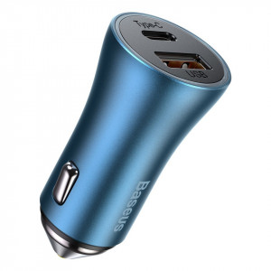 Incarcator auto Baseus Golden Contractor Pro, USB+USB-C, QC4.0+, PD, SCP, 40W (albastru) - Img 1