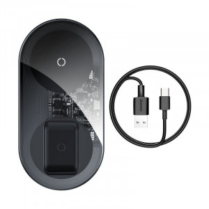 Incarcator wireless Qi 2in1 Baseus Simple, 15W pt telefon si Apple Airpods Pro (transparent) - Img 1
