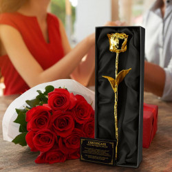 Trandafir placat cu aur 24k - Img 1