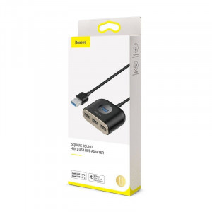 Adaptor USB 4in1 Baseus Square Round, HUB USB 3.0 la 1x USB 3.0 + 3x USB 2.0, 1m (negru) - Img 6