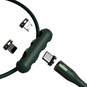 Cablu de date Baseus 3 in 1 magnetic cu incarcare rapida 5A, 1m, Verde - Img 2