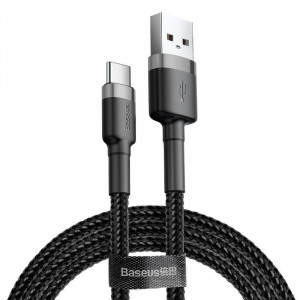Cablu de date Baseus Cafule cu Incarcare rapida USB/Type C, 3A, 1m (negru/gri) - Img 1