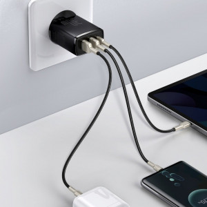 Incarcator Baseus Quick Charger, x2 USB, x1 USB-C, 30W, 3A (negru) - Img 8