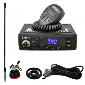 Promotie statie radio CB Avanti Alpha + antena CB Sirio T3/27 + suport portbagaj + adaptor PL-DV - Img 1