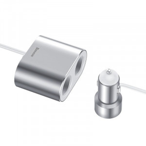 Splitter bricheta cu fir Baseus 2xUSB 3,1A 100W (argintiu) - Img 2