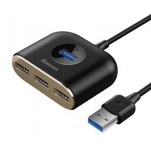 Adaptor USB 4in1 Baseus Square Round, HUB USB 3.0 la 1x USB 3.0 + 3x USB 2.0, 1m (negru) - Img 2