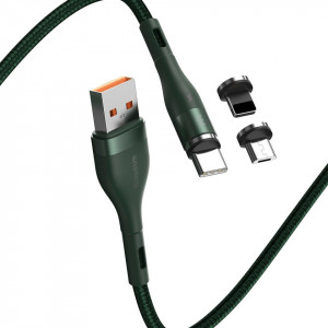 Cablu de date Baseus 3 in 1 magnetic cu incarcare rapida 5A, 1m, Verde - Img 1