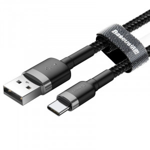 Cablu de date Baseus Cafule cu Incarcare rapida USB/Type C, 3A, 1m (negru/gri) - Img 2