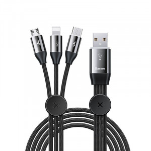 Cablu USB 3in1 Baseus Car Co-sharing Micro / USB-C / Lightning, 3.5A 1m (negru) - Img 1