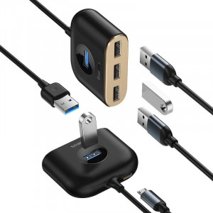 Adaptor USB 4in1 Baseus Square Round, HUB USB 3.0 la 1x USB 3.0 + 3x USB 2.0, 1m (negru) - Img 3