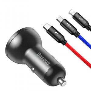 Incarcator auto Baseus Digital Display 24W + cablu USB 3in1 Baseus Three Primary Colors 1,2m - Img 4