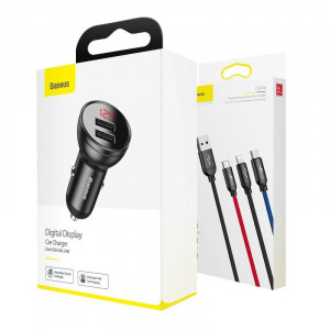 Incarcator auto Baseus Digital Display 24W + cablu USB 3in1 Baseus Three Primary Colors 1,2m - Img 6