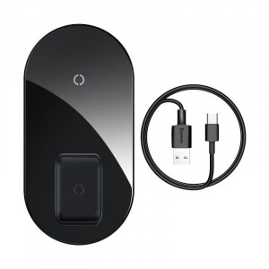 Incarcator wireless Qi 2in1 Baseus Simple, 15W pt telefon si Apple Airpods Pro (negru) - Img 1