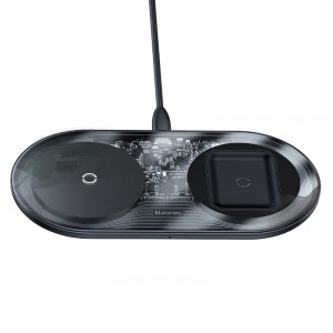 Incarcator wireless Qi 2in1 Baseus Simple 18W pt telefon si Apple Airpods (transparent) - Img 3