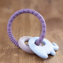 Jucarie pentru dentitie Elefant cu inel de fag, GiliGums®, 0 luni +, mov