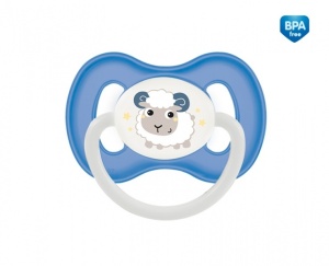 Suzeta „Bunny & Company“ cu inel fosforescent si tetina simetrica silicon, Canpol babies®, fara BPA, 18 luni +, albastru