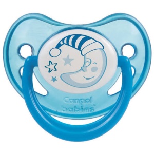 Suzeta „Night Dreams“ cu inel fosforescent si tetina ortodontica silicon, Canpol babies®, fara BPA, 18 luni +, albastru
