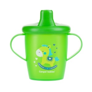 Canita anti-varsare Haberman „Toys“ 250 ml + lingurita flexibila, 9 luni +