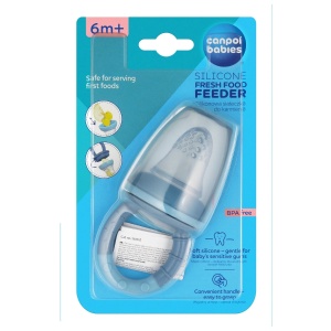 Dispozitiv de hranire pentru introducerea primelor fructe si legume, Canpol babies®, fara BPA, albastru/galben