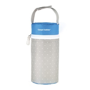 Izolator din material moale pentru biberoane, Canpol babies®, imprimat buline, gri/albastru
